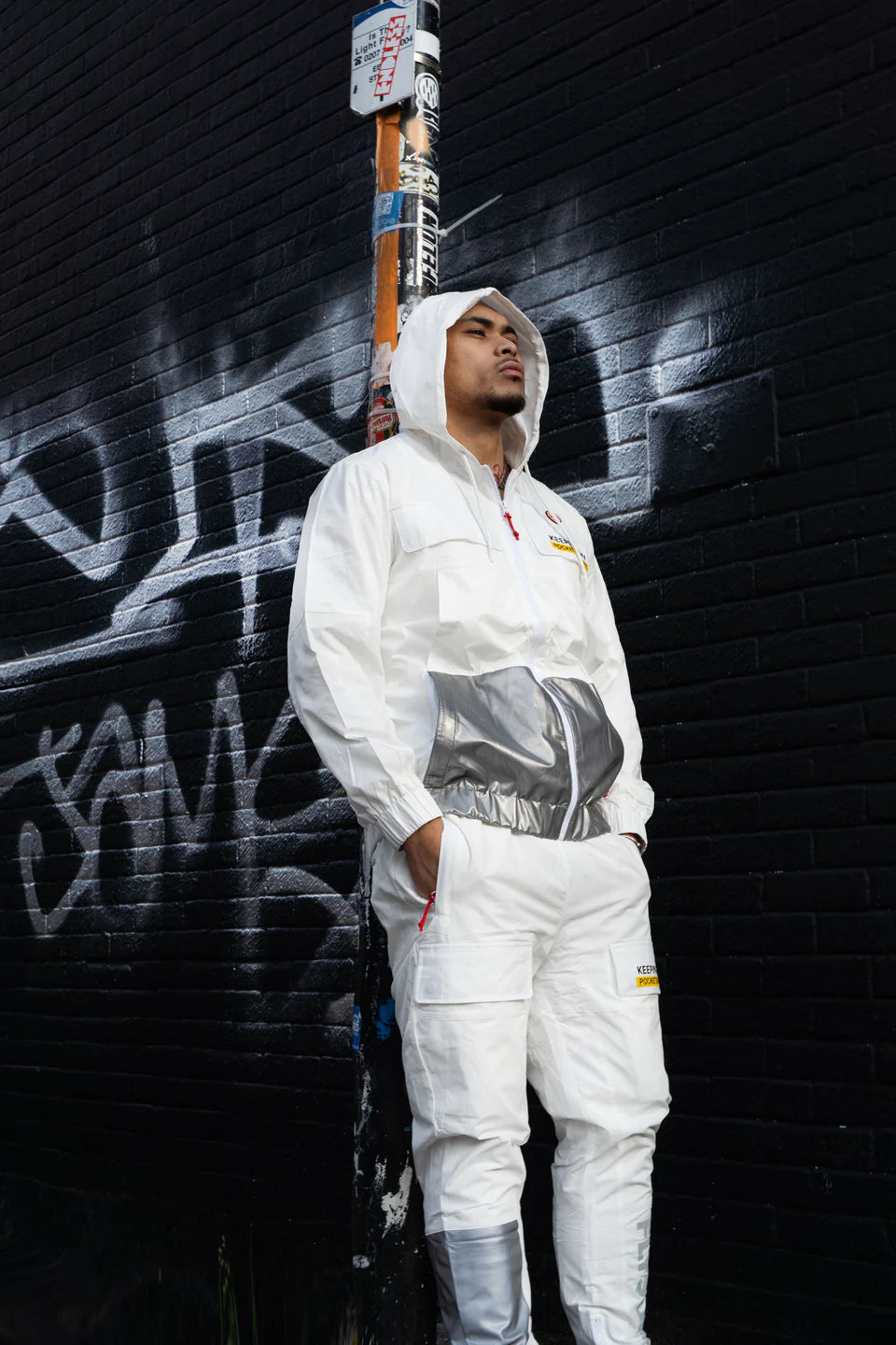 Fly Supply {HAPPY POCKETS WINDBREAKER ZIP-UP JACKET} (WHITE)