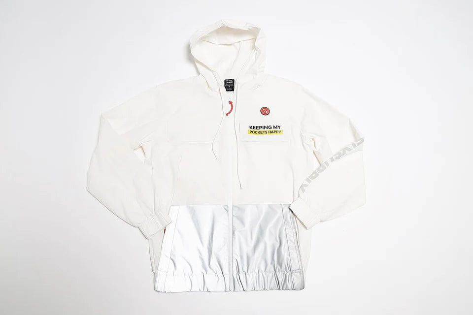 Fly Supply {HAPPY POCKETS WINDBREAKER ZIP-UP JACKET} (WHITE)