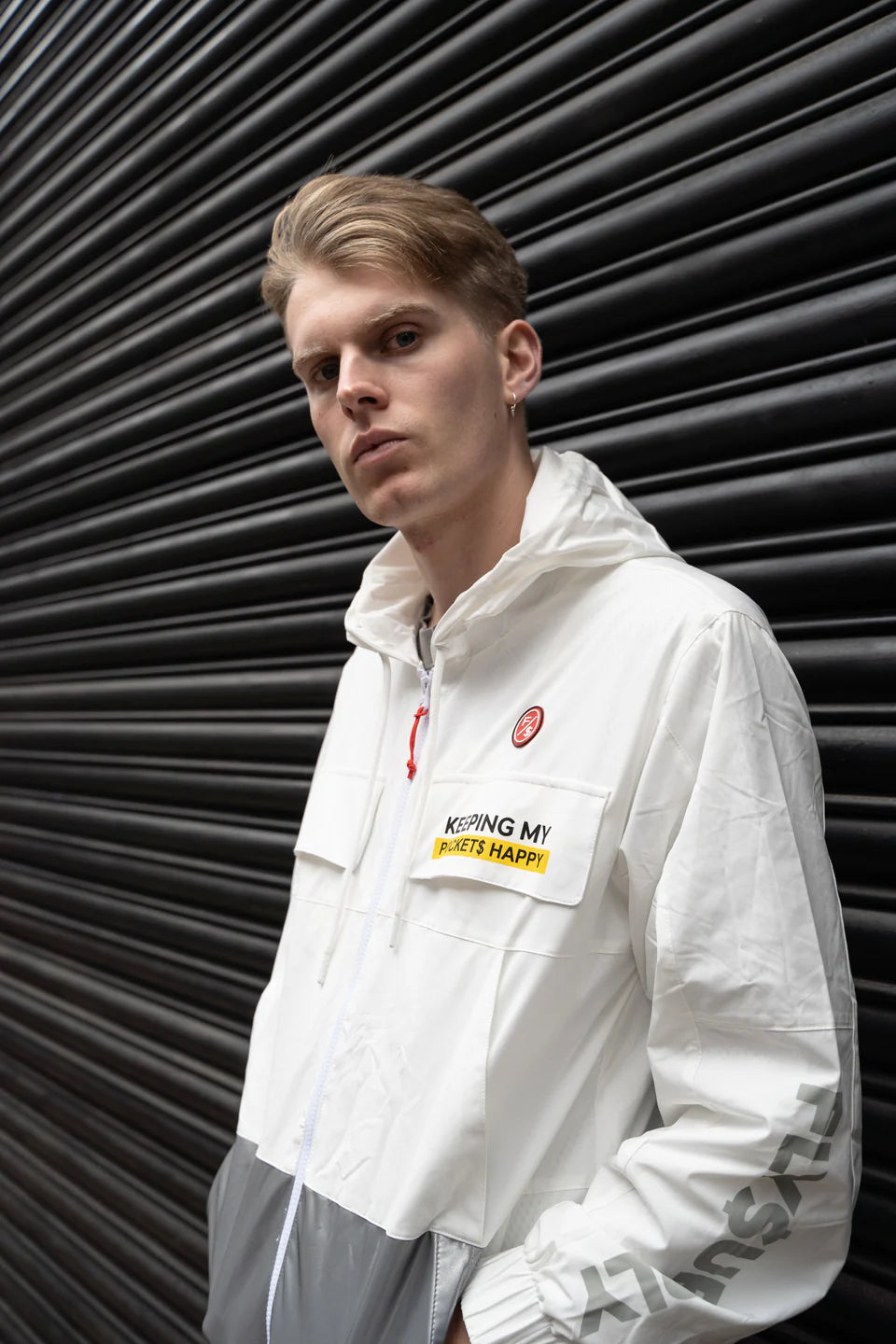 Fly Supply {HAPPY POCKETS WINDBREAKER ZIP-UP JACKET} (WHITE)