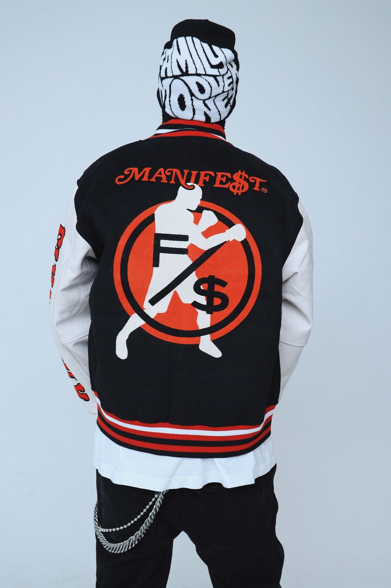 Fly Supply {MANIFEST VARSITY JACKET} (BLACK)