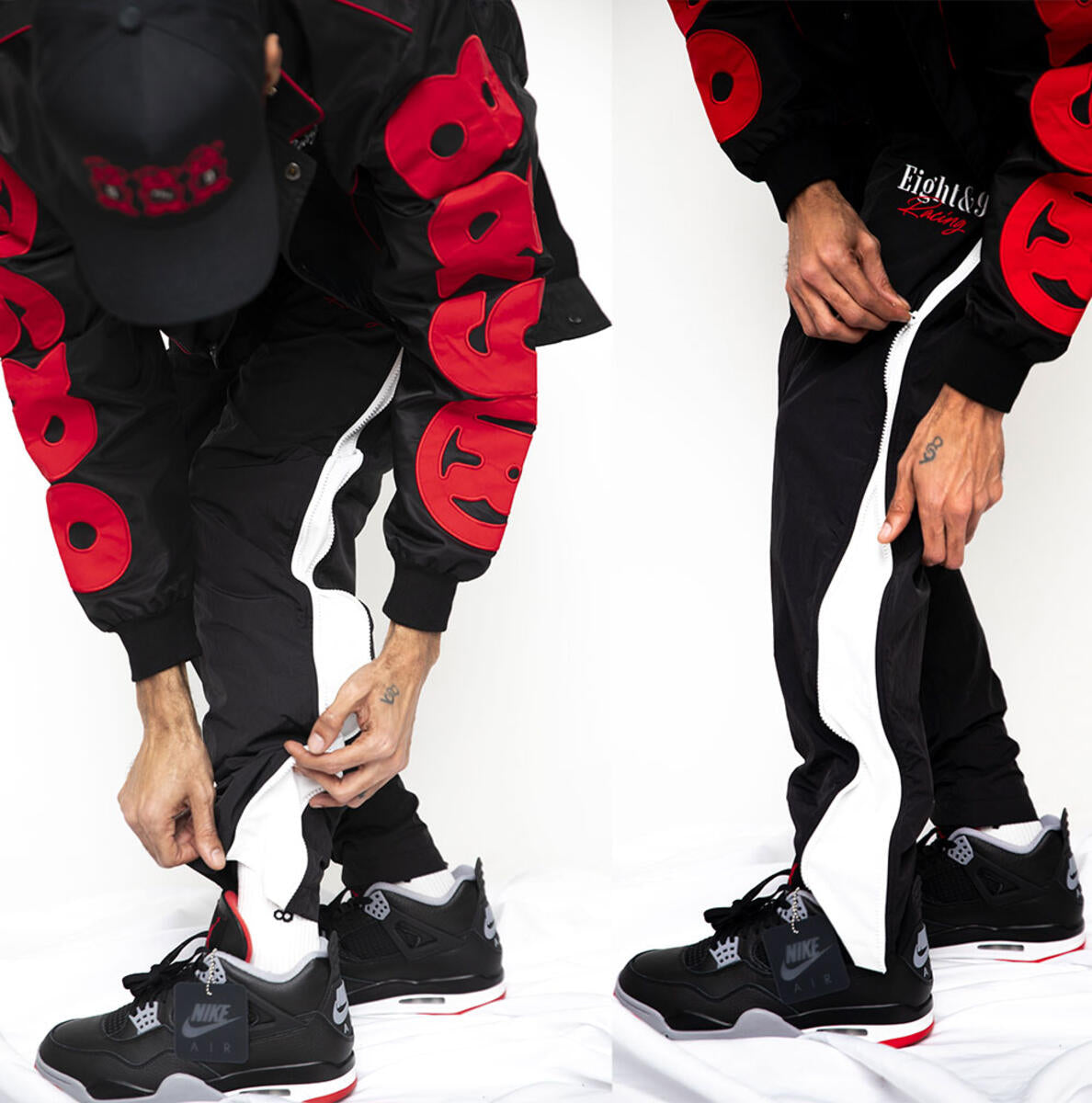 8&9 (SLIDE NYLON FLARE ZIPPER PANT BLACK)