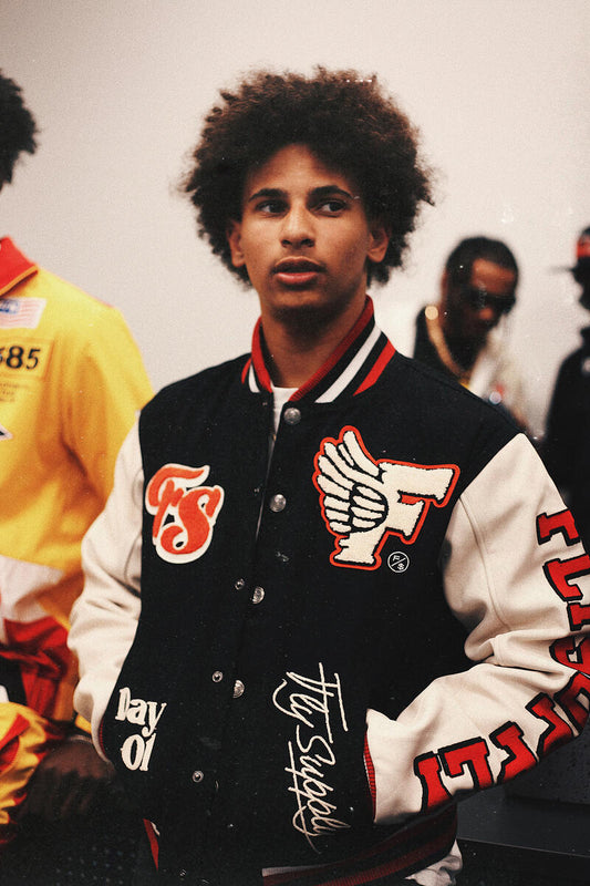 Fly Supply {MANIFEST VARSITY JACKET} (BLACK)