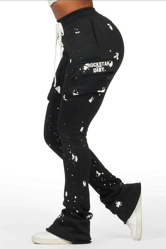 {RockStar Original} Antonia Black Cargo Stacked Track Pant