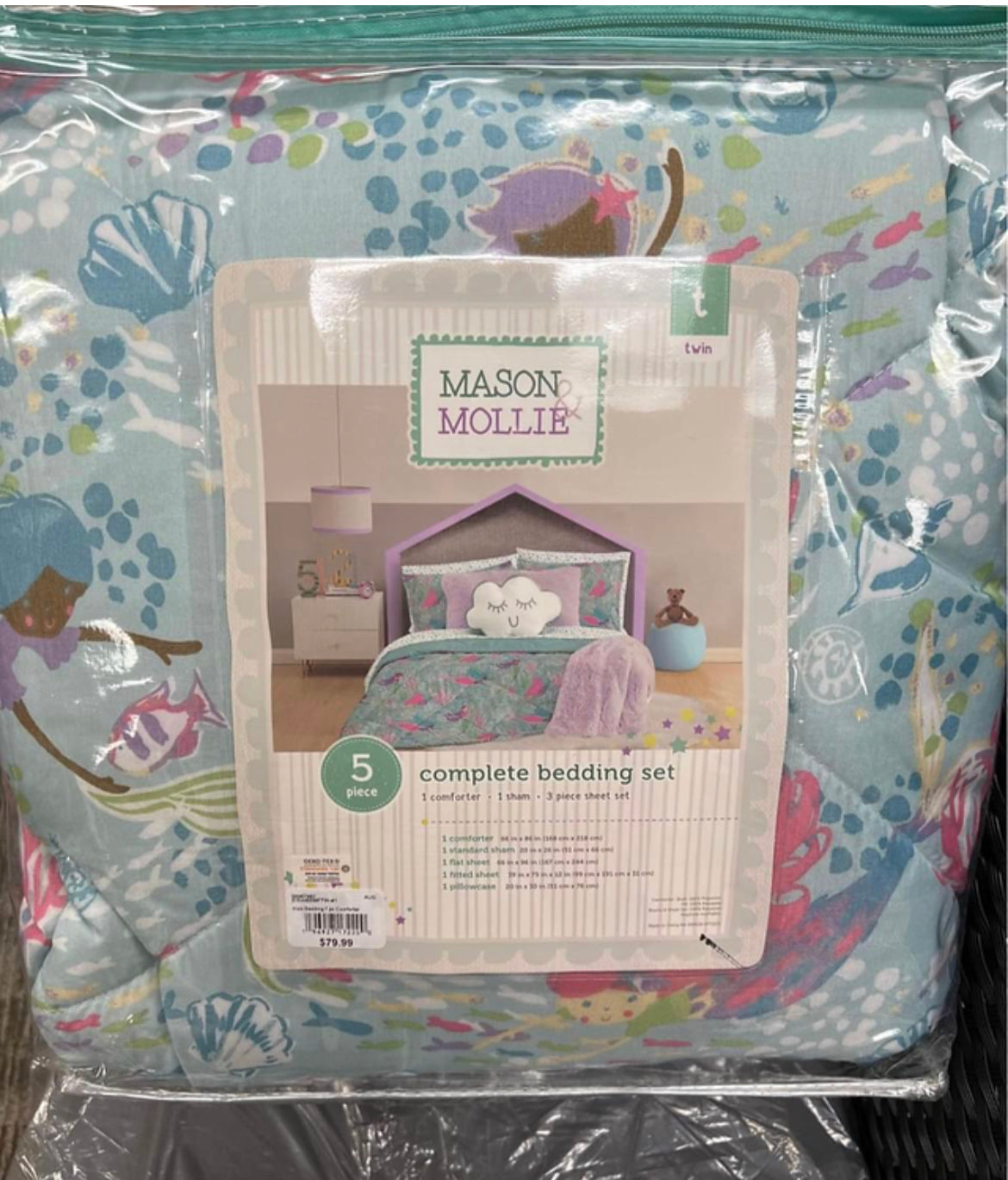 MASON & MOLLIE Complete (5-Piece Mermaid Bedding Set TWIN Machine Washable)