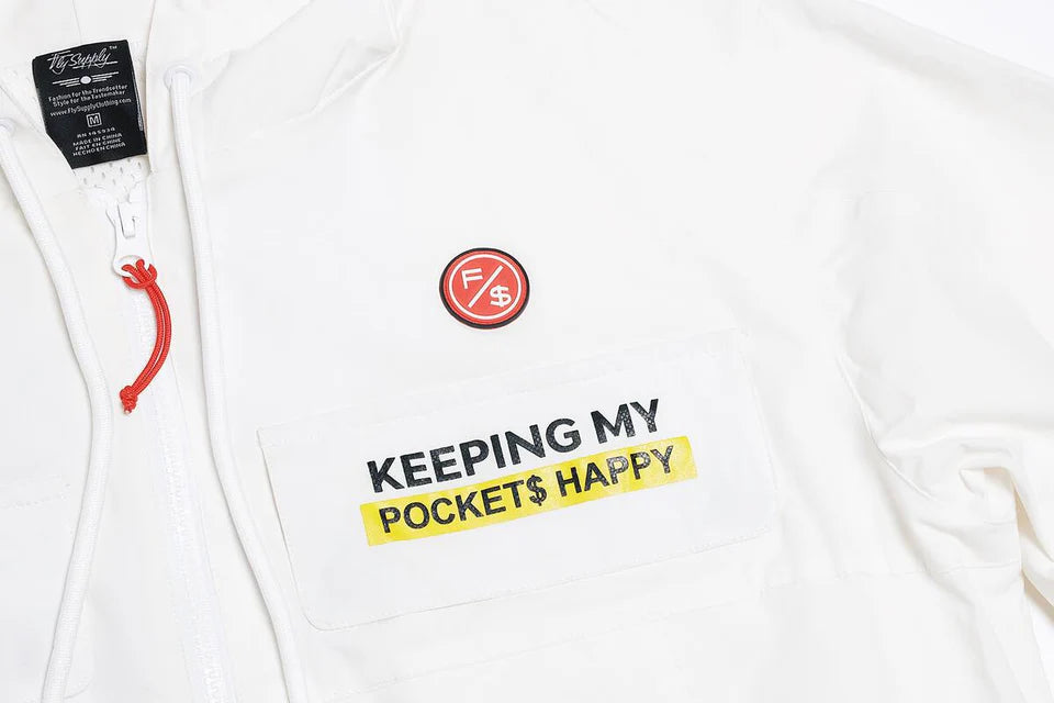 Fly Supply {HAPPY POCKETS WINDBREAKER ZIP-UP JACKET} (WHITE)