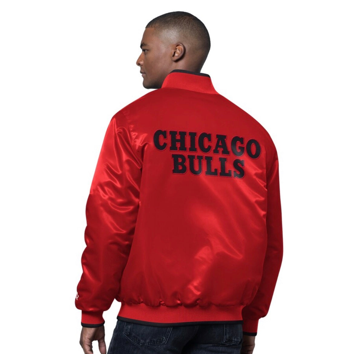 Men's Chicago Bulls Starter Red/Black The Ambassador Satin Varsity Jacket