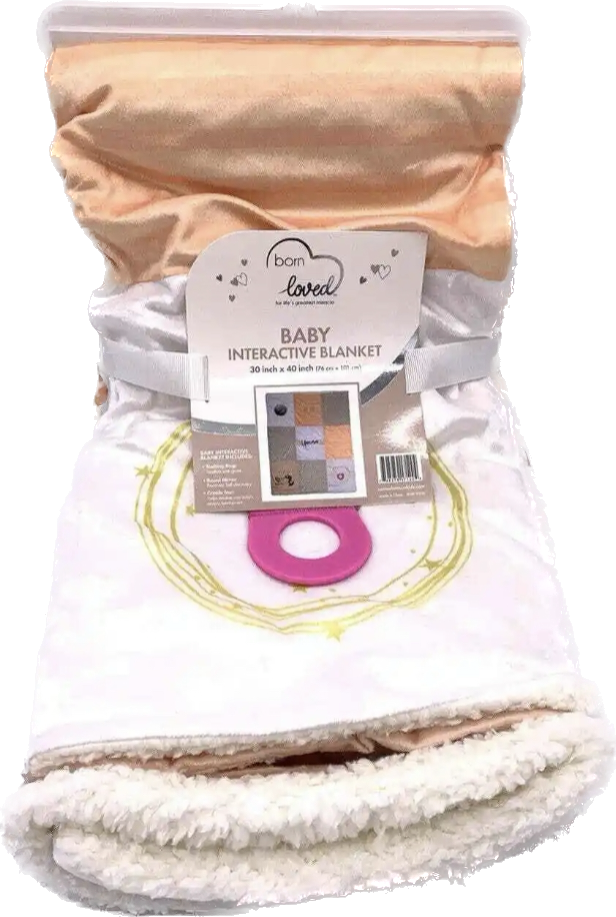Born Loved (Baby Sensory Interactive Unicorn Blanket Teething Crinkle Mirror Pink)
