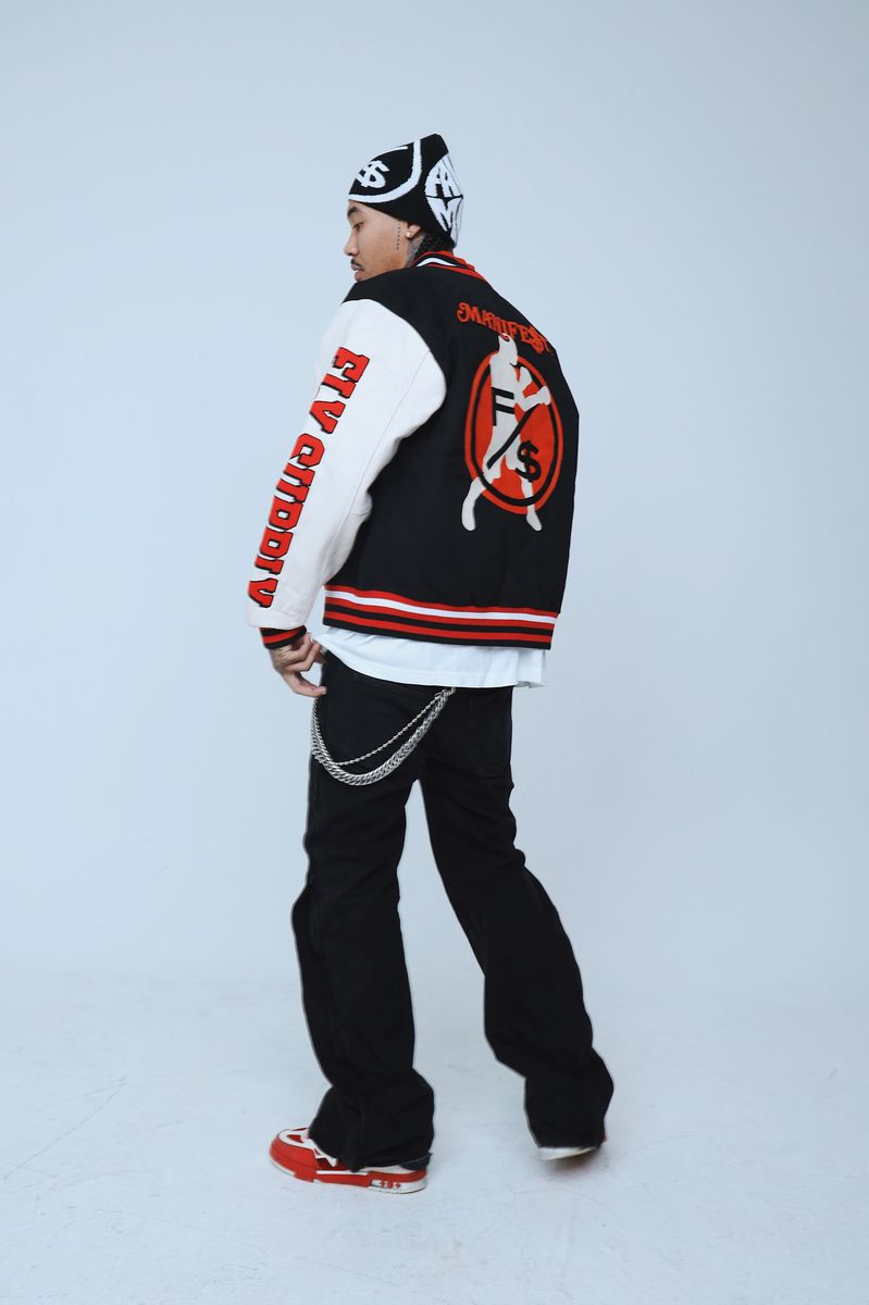 Fly Supply {MANIFEST VARSITY JACKET} (BLACK)