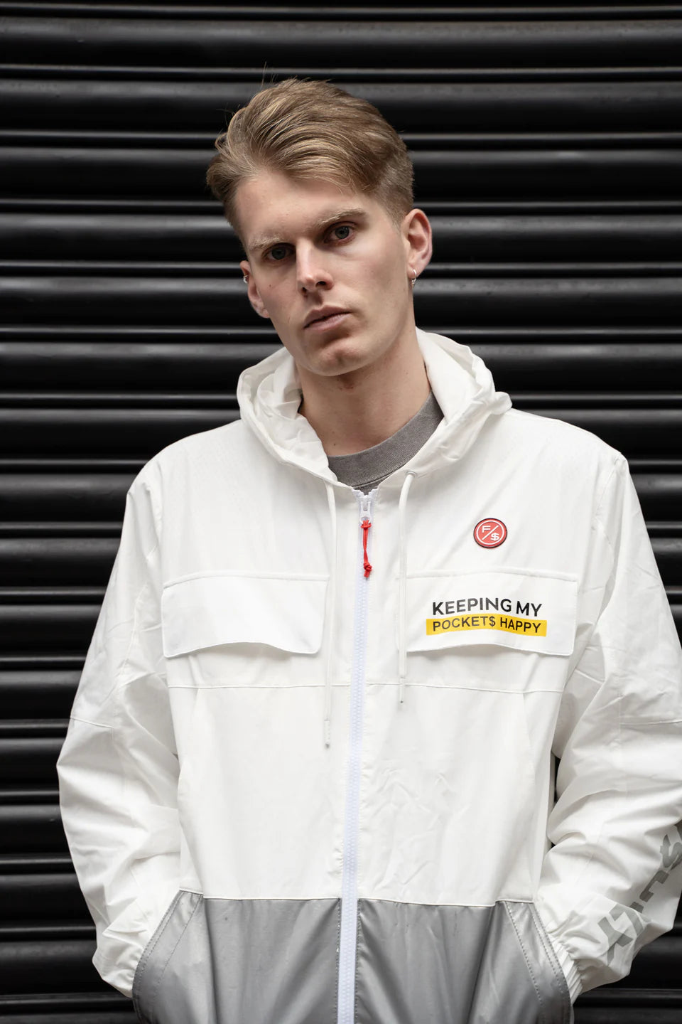 Fly Supply {HAPPY POCKETS WINDBREAKER ZIP-UP JACKET} (WHITE)