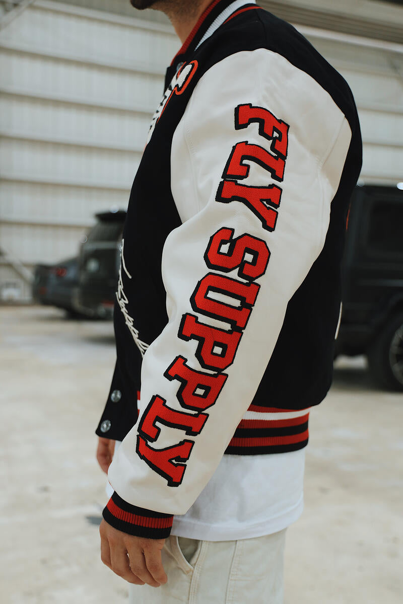 Fly Supply {MANIFEST VARSITY JACKET} (BLACK)
