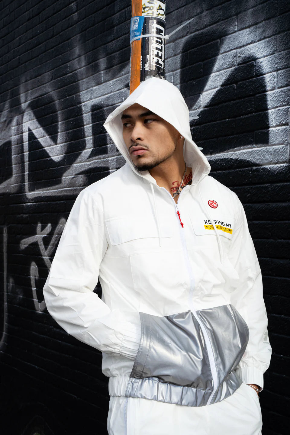Fly Supply {HAPPY POCKETS WINDBREAKER ZIP-UP JACKET} (WHITE)