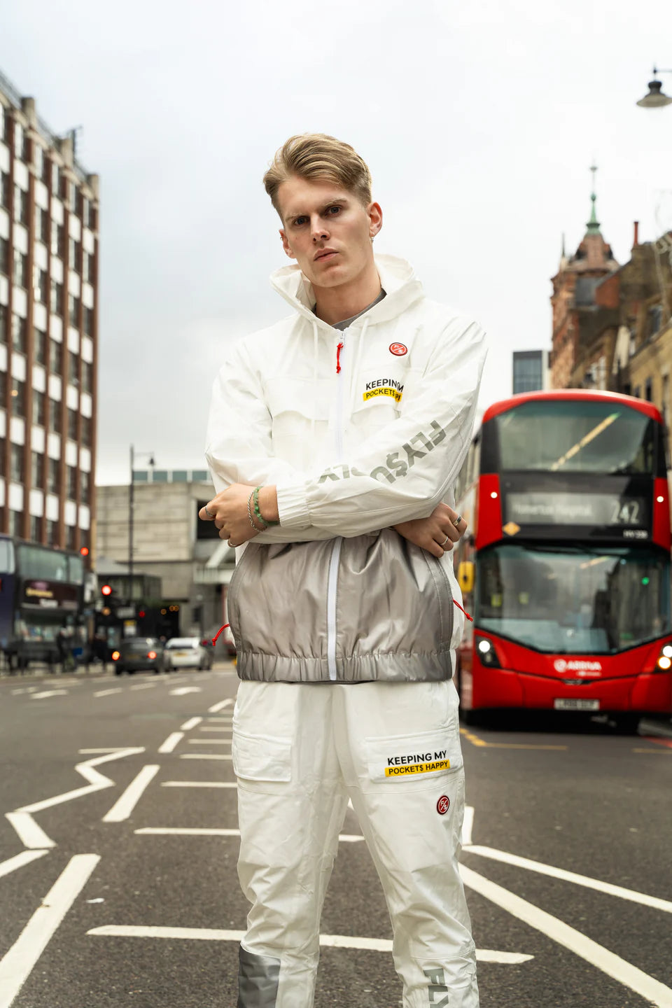 Fly Supply {HAPPY POCKETS WINDBREAKER ZIP-UP JACKET} (WHITE)