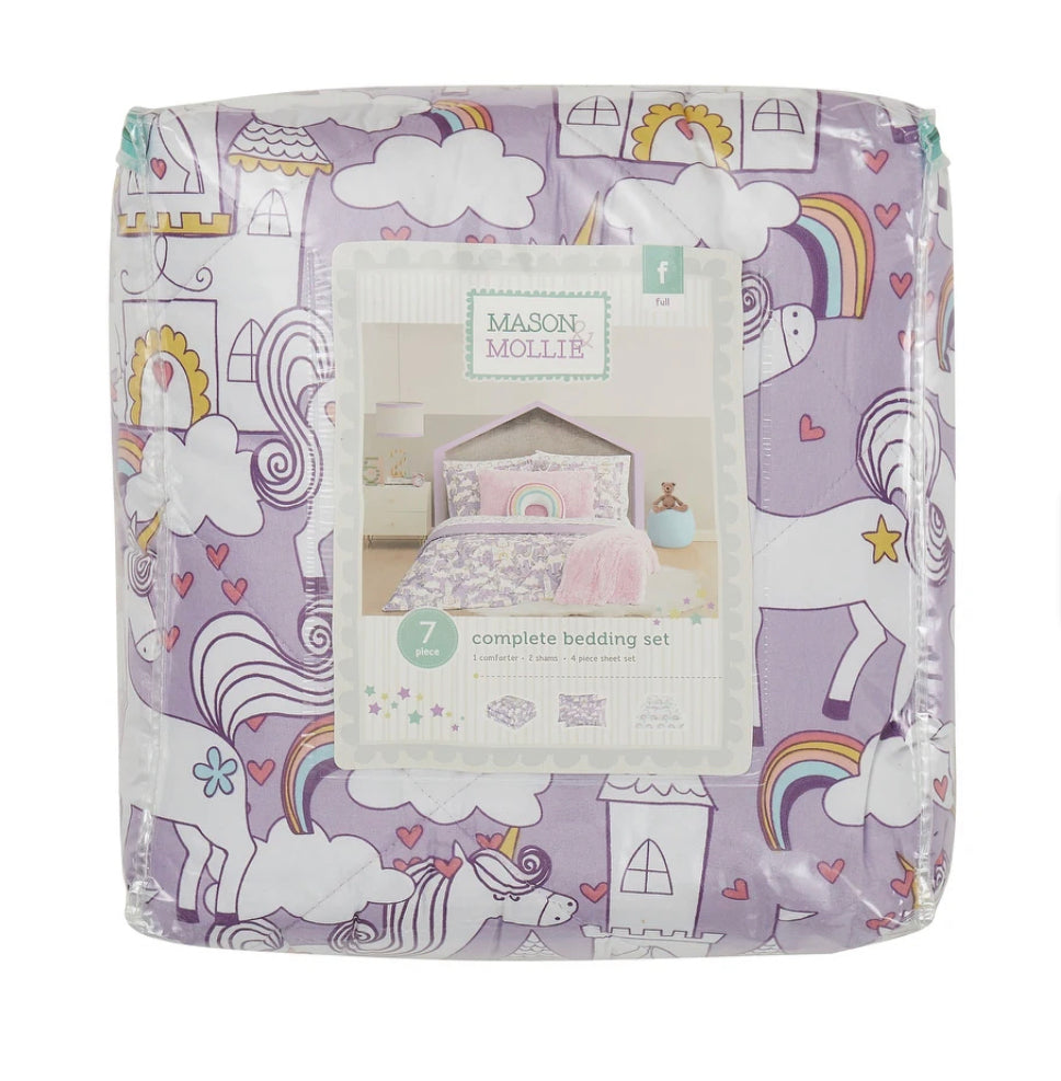 Mason & Mollie Unicorn Bed in a Bag (7 Piece Unicorn Bedding Set Full Size)