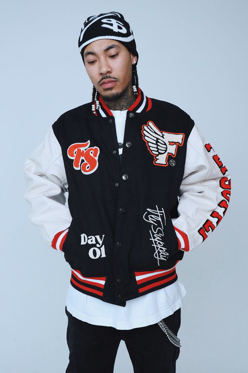 Fly Supply {MANIFEST VARSITY JACKET} (BLACK)