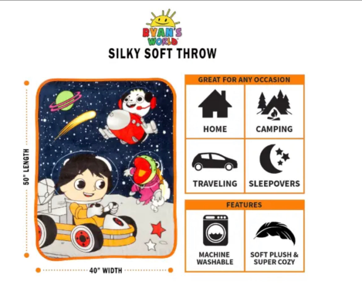 Ryans World Kids Silky Soft Throw Blanket 40 X 50 Inches Galaxy Explorer NEW
