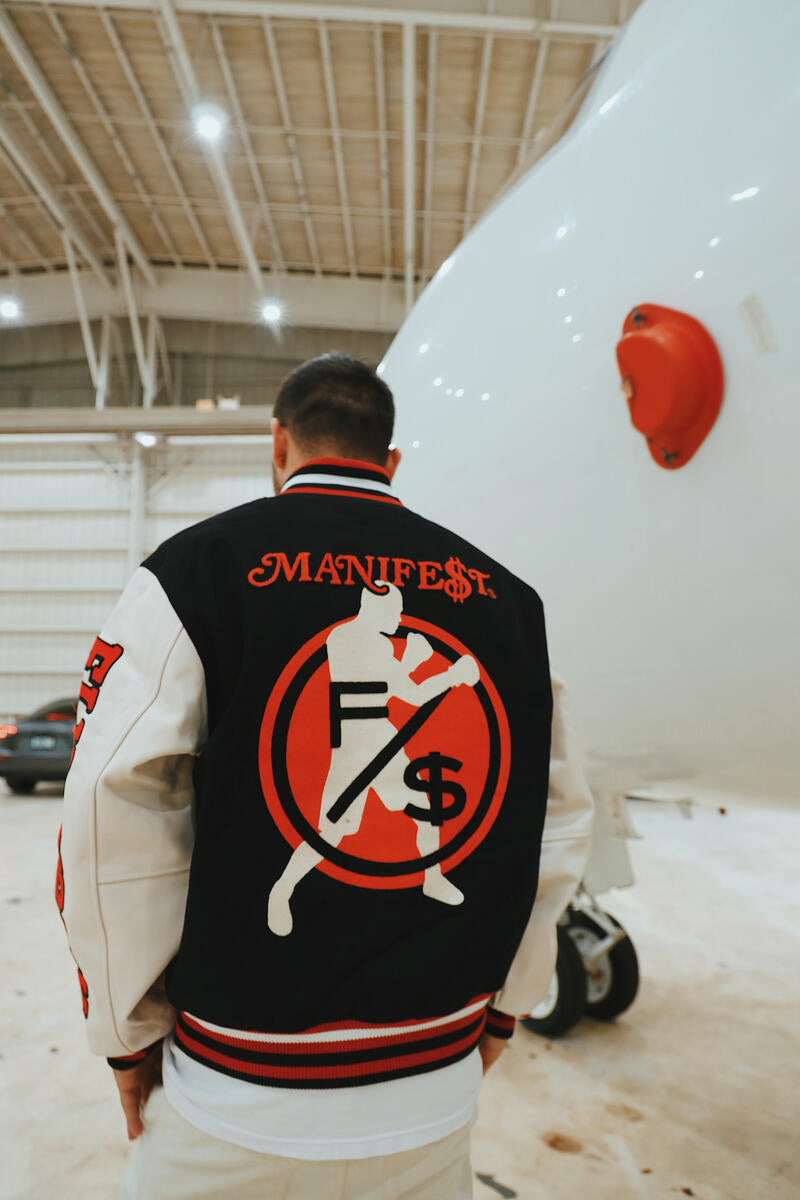 Fly Supply {MANIFEST VARSITY JACKET} (BLACK)