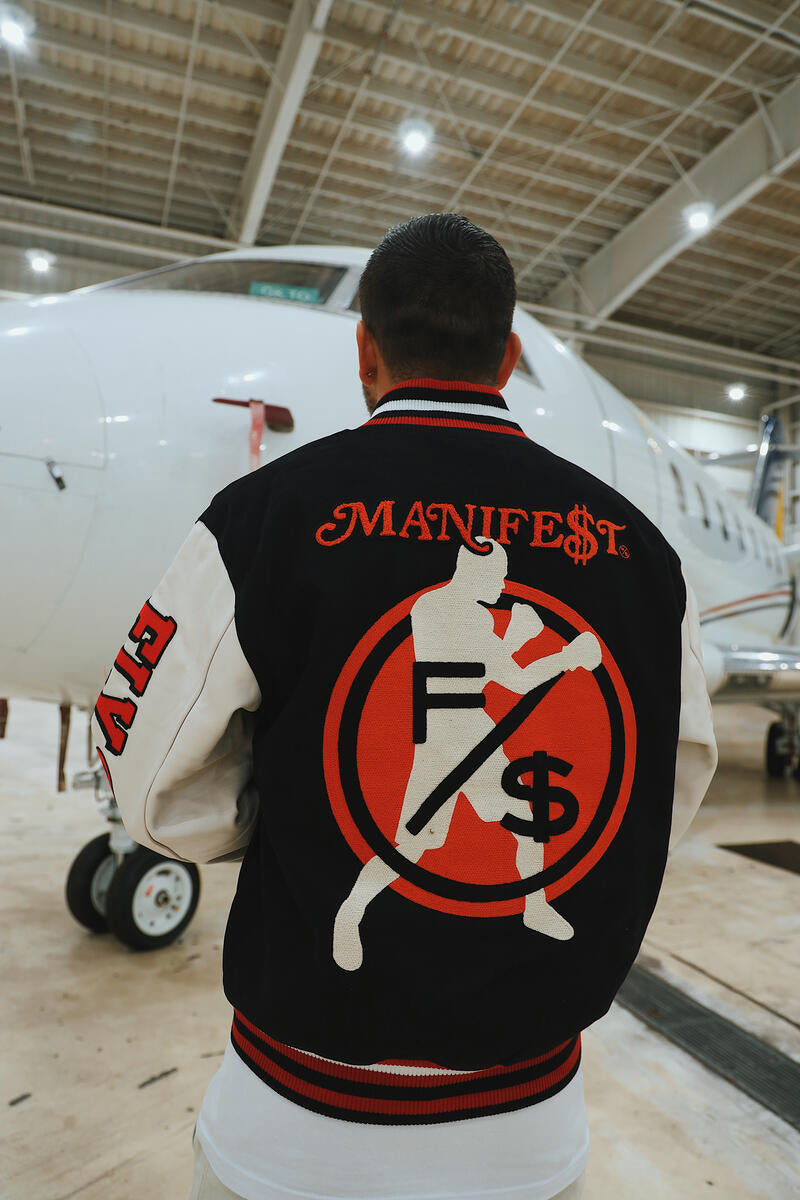 Fly Supply {MANIFEST VARSITY JACKET} (BLACK)