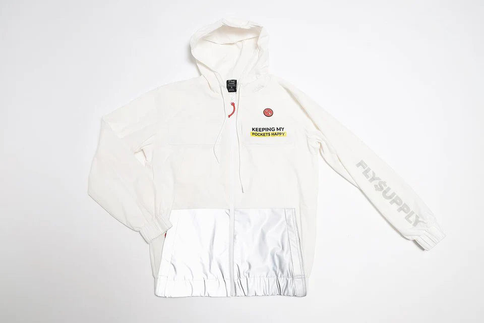 Fly Supply {HAPPY POCKETS WINDBREAKER ZIP-UP JACKET} (WHITE)