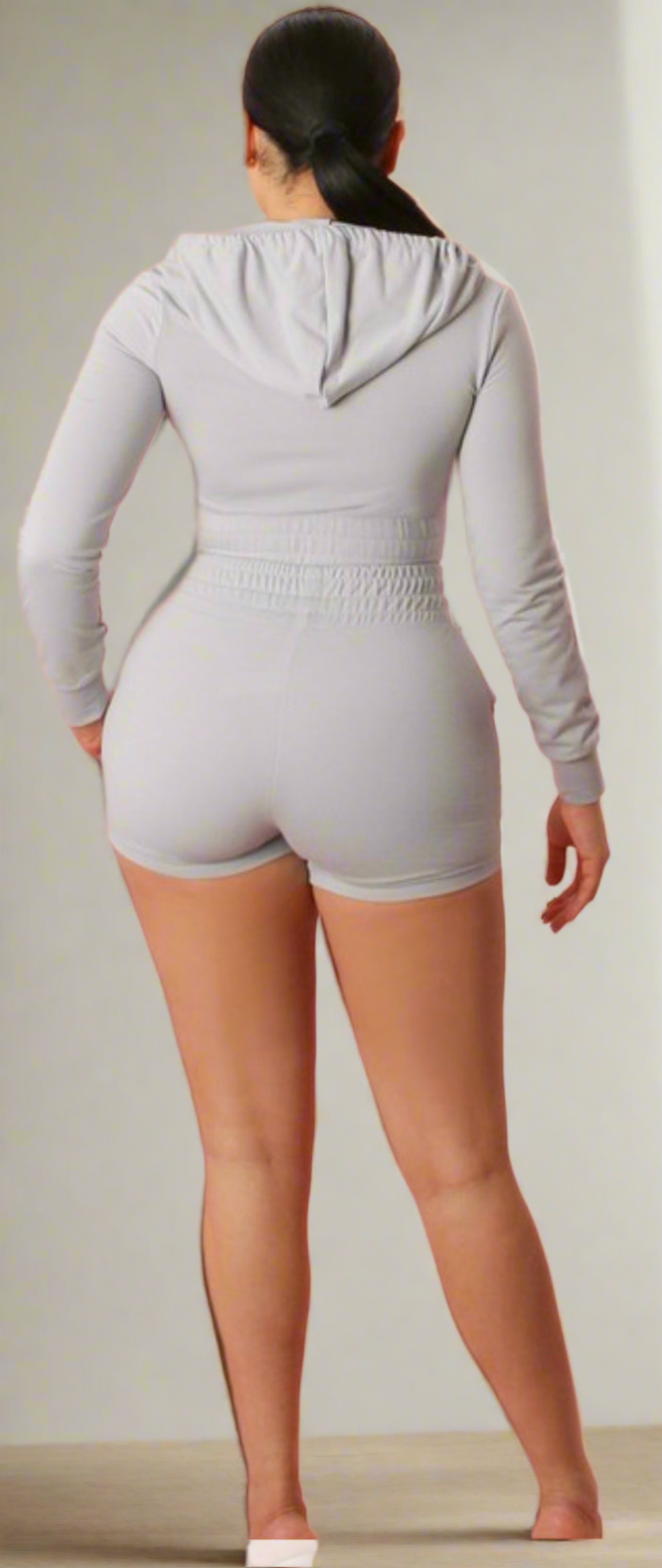 (Grey) 2 Piece Hoodie Short set