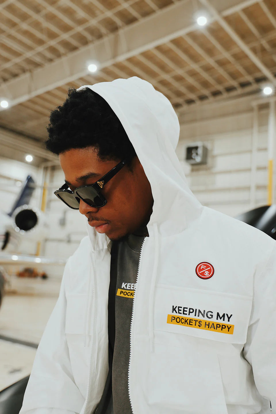 Fly Supply {HAPPY POCKETS WINDBREAKER ZIP-UP JACKET} (WHITE)