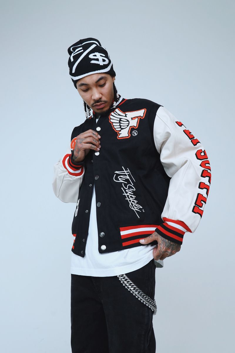 Fly Supply {MANIFEST VARSITY JACKET} (BLACK)