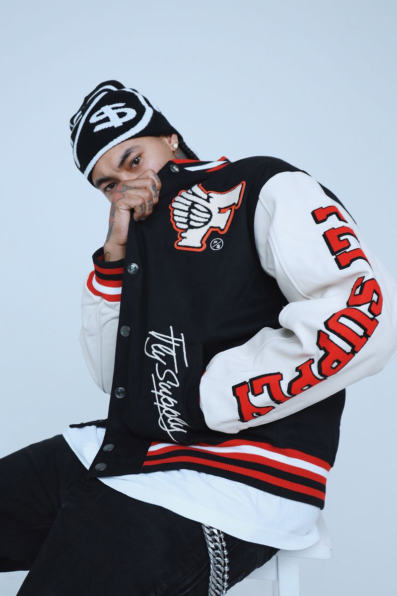 Fly Supply {MANIFEST VARSITY JACKET} (BLACK)