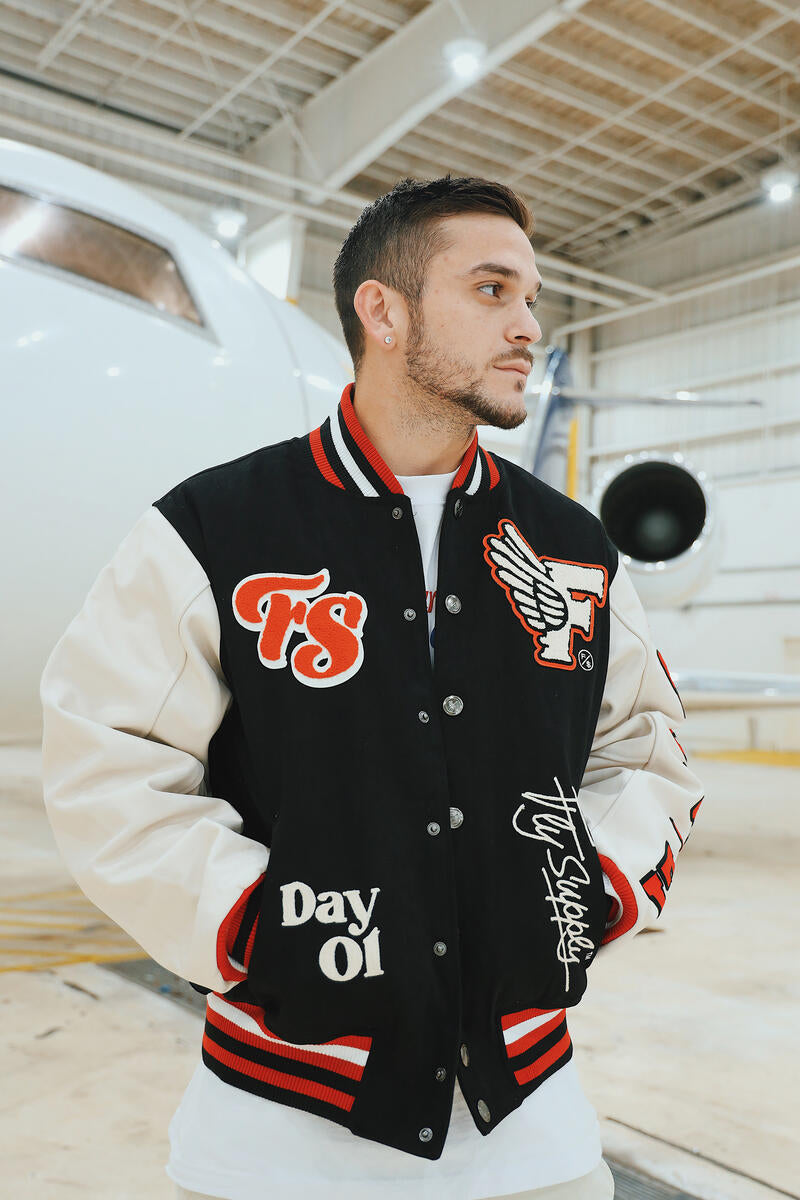 Fly Supply {MANIFEST VARSITY JACKET} (BLACK)