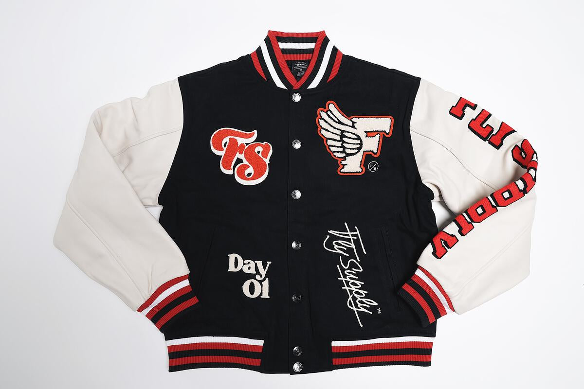 Fly Supply {MANIFEST VARSITY JACKET} (BLACK)