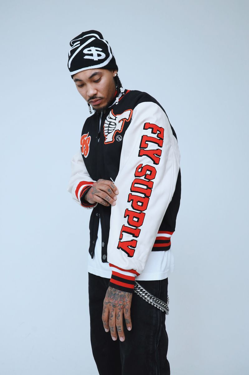 Fly Supply {MANIFEST VARSITY JACKET} (BLACK)