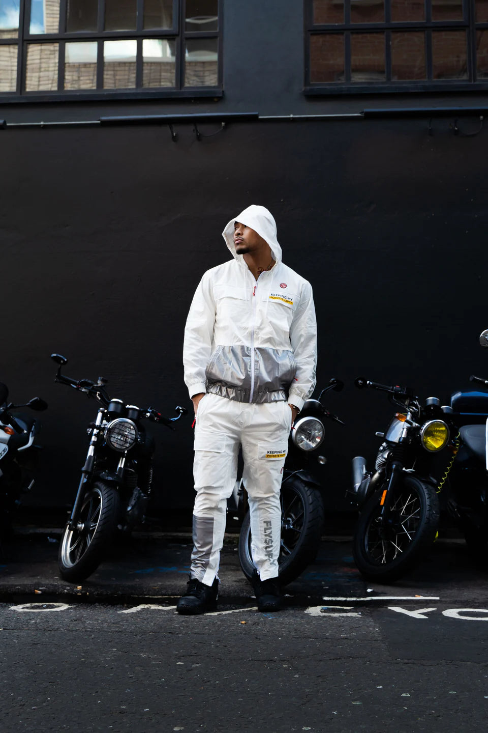 Fly Supply {HAPPY POCKETS WINDBREAKER ZIP-UP JACKET} (WHITE)