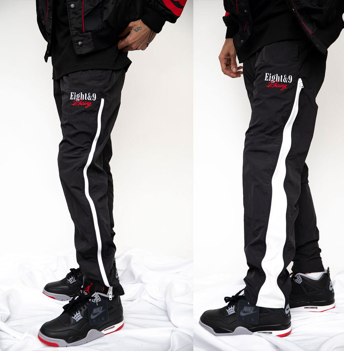 8&9 (SLIDE NYLON FLARE ZIPPER PANT BLACK)