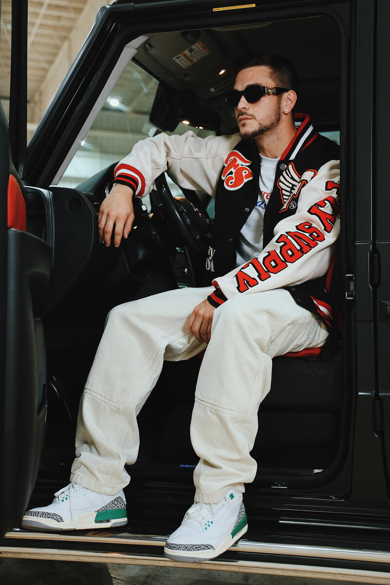 Fly Supply {MANIFEST VARSITY JACKET} (BLACK)