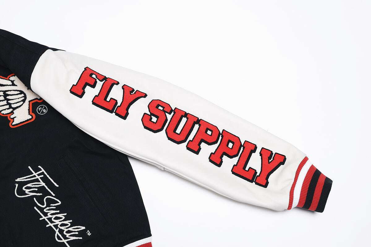 Fly Supply {MANIFEST VARSITY JACKET} (BLACK)