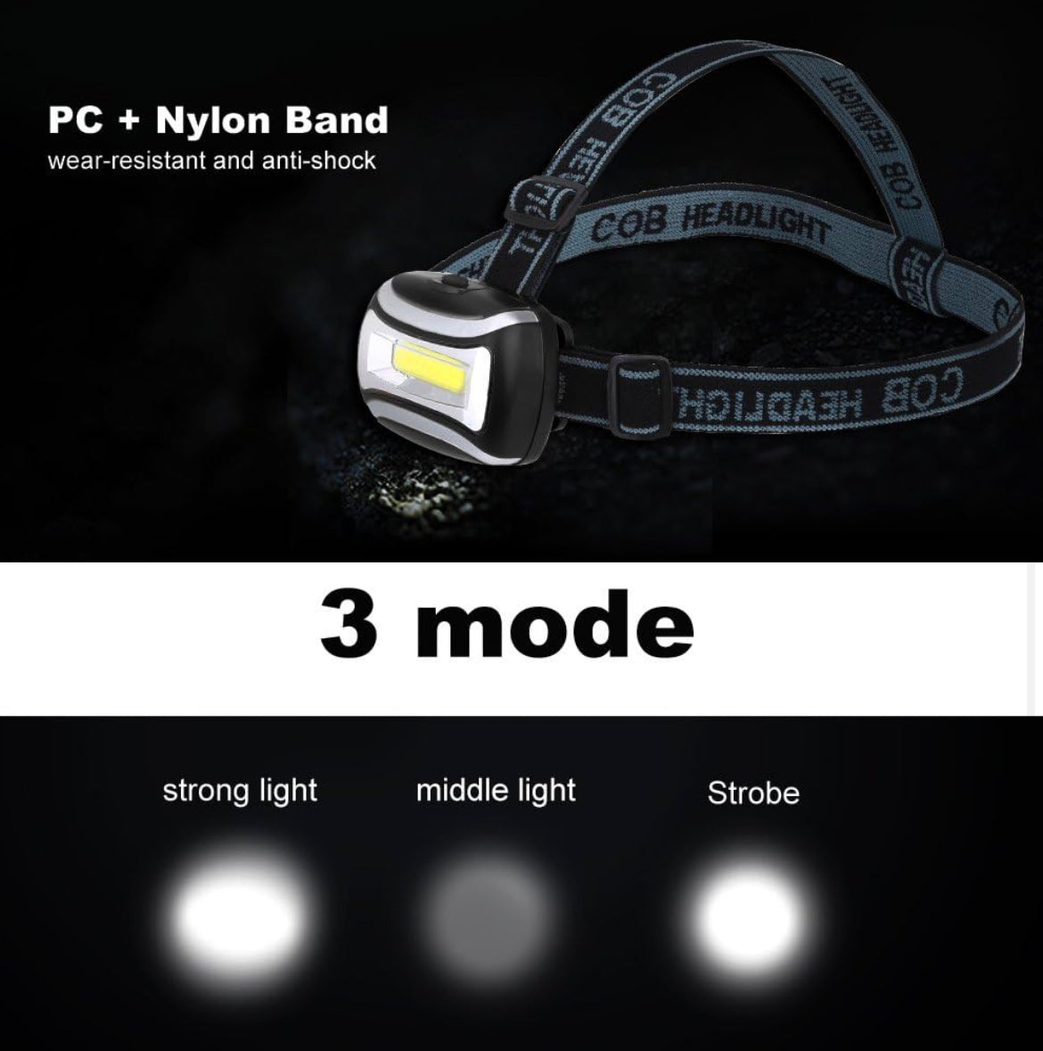 COB Headlight ch-2016 (Headlamp, Heahlight LED Zoom 3 Mode Outdoor Fishing, Camping, Hunting, Hiking, and Nighttime Biking)