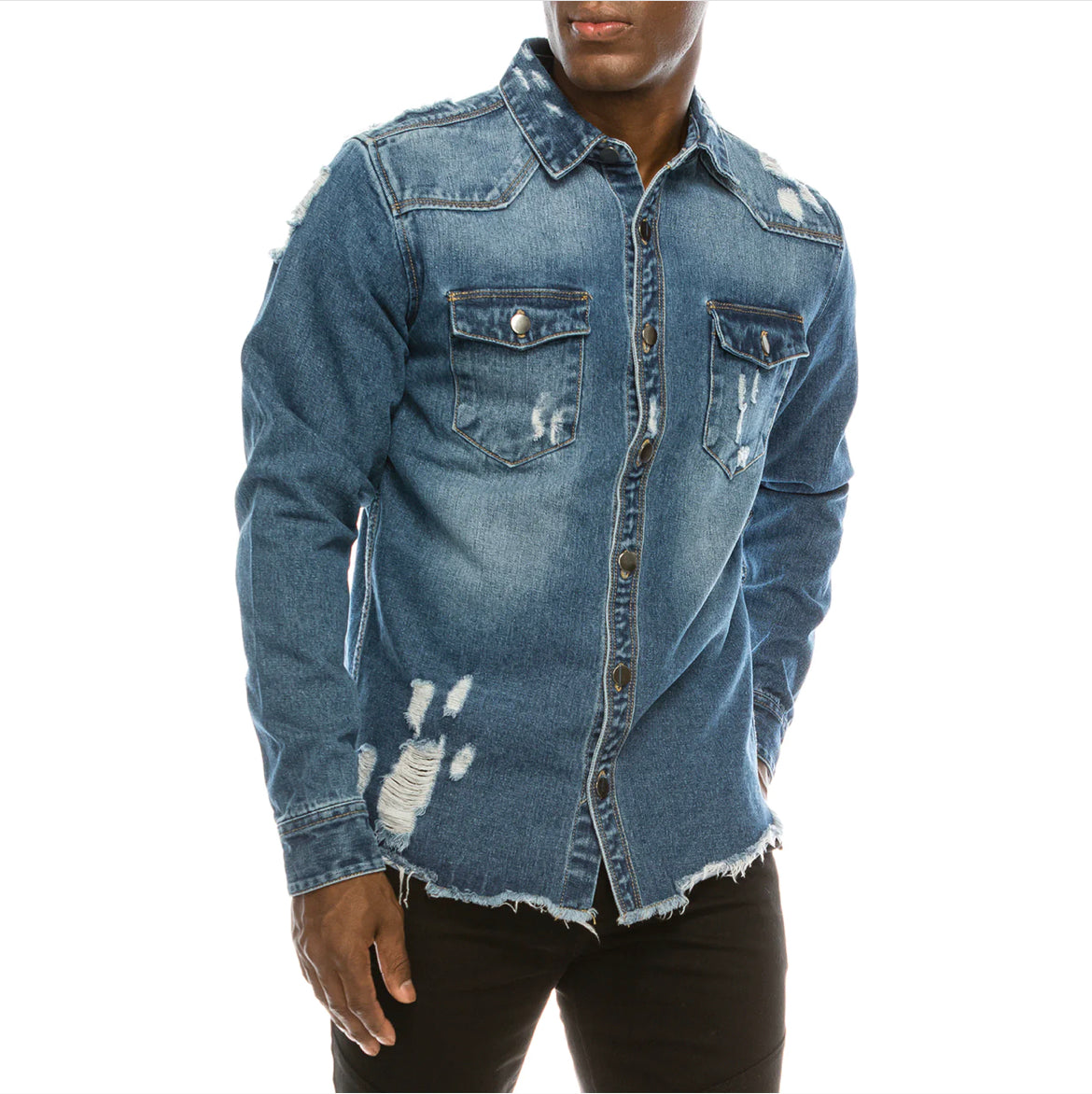 Victorious (Ripped Denim Overshirt) Indigo