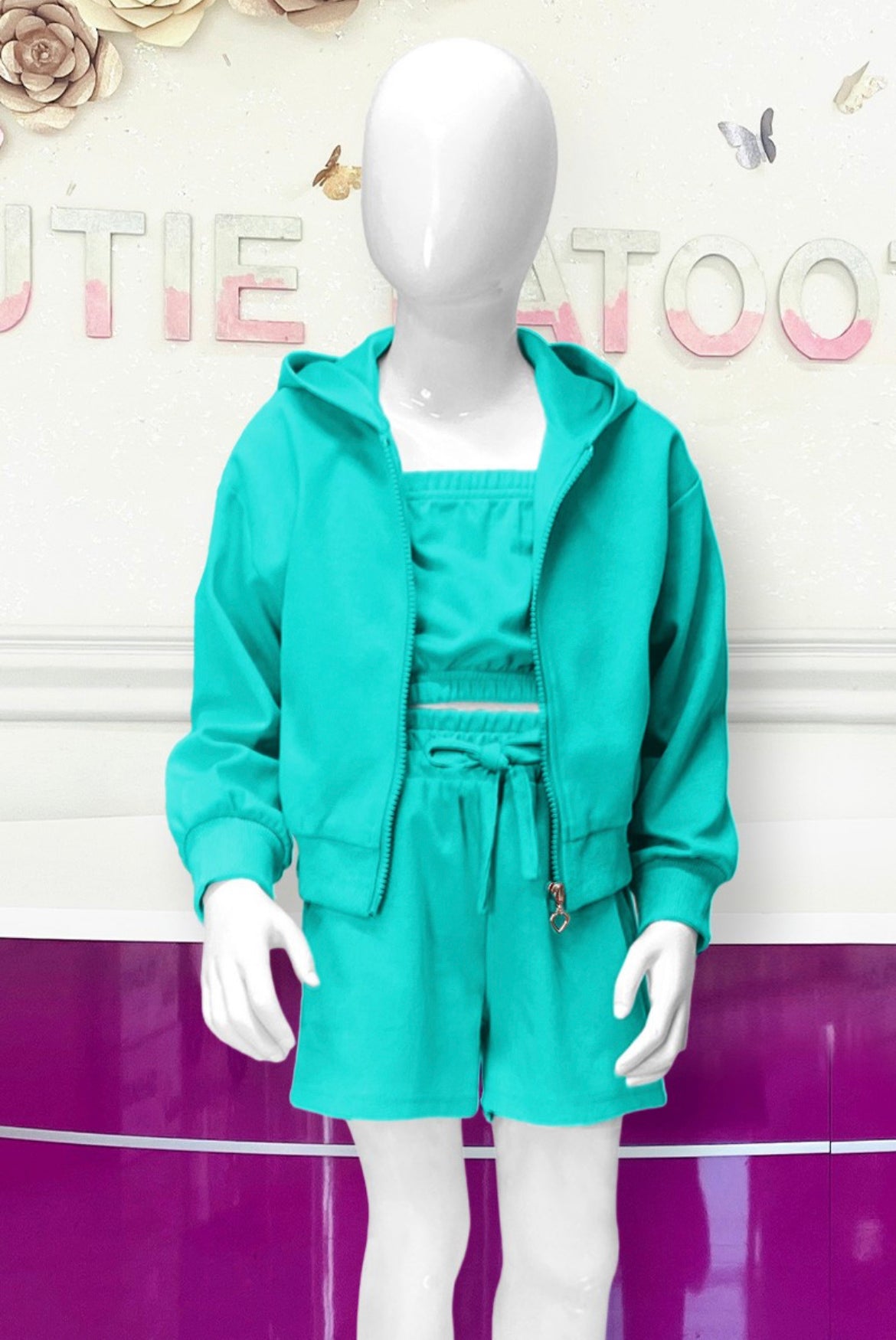 Cutie Patootie (7-14) 3 pc Active Short set W/ Zip up Hoodie