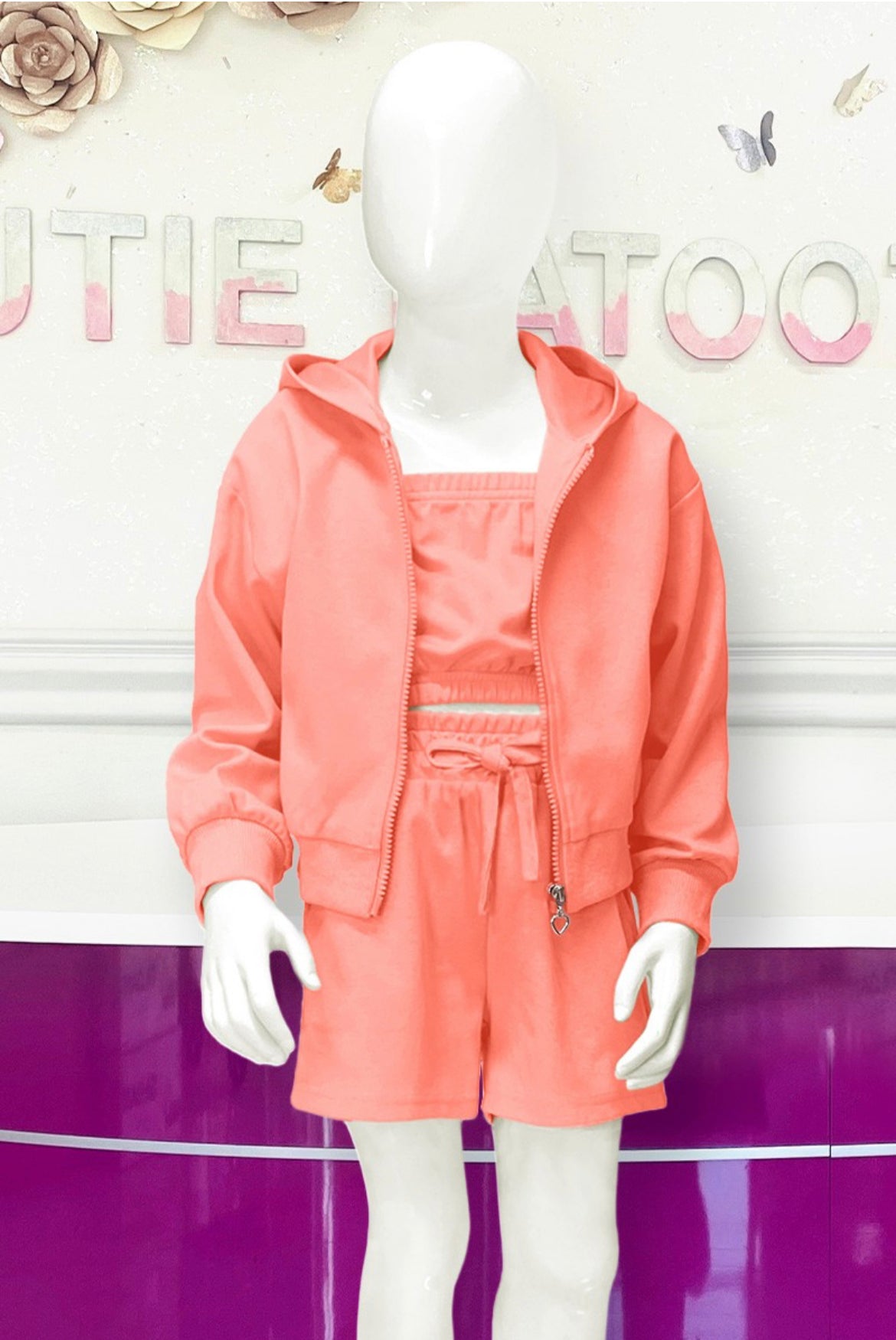Cutie Patootie (7-14) 3 pc Active Short set W/ Zip up Hoodie