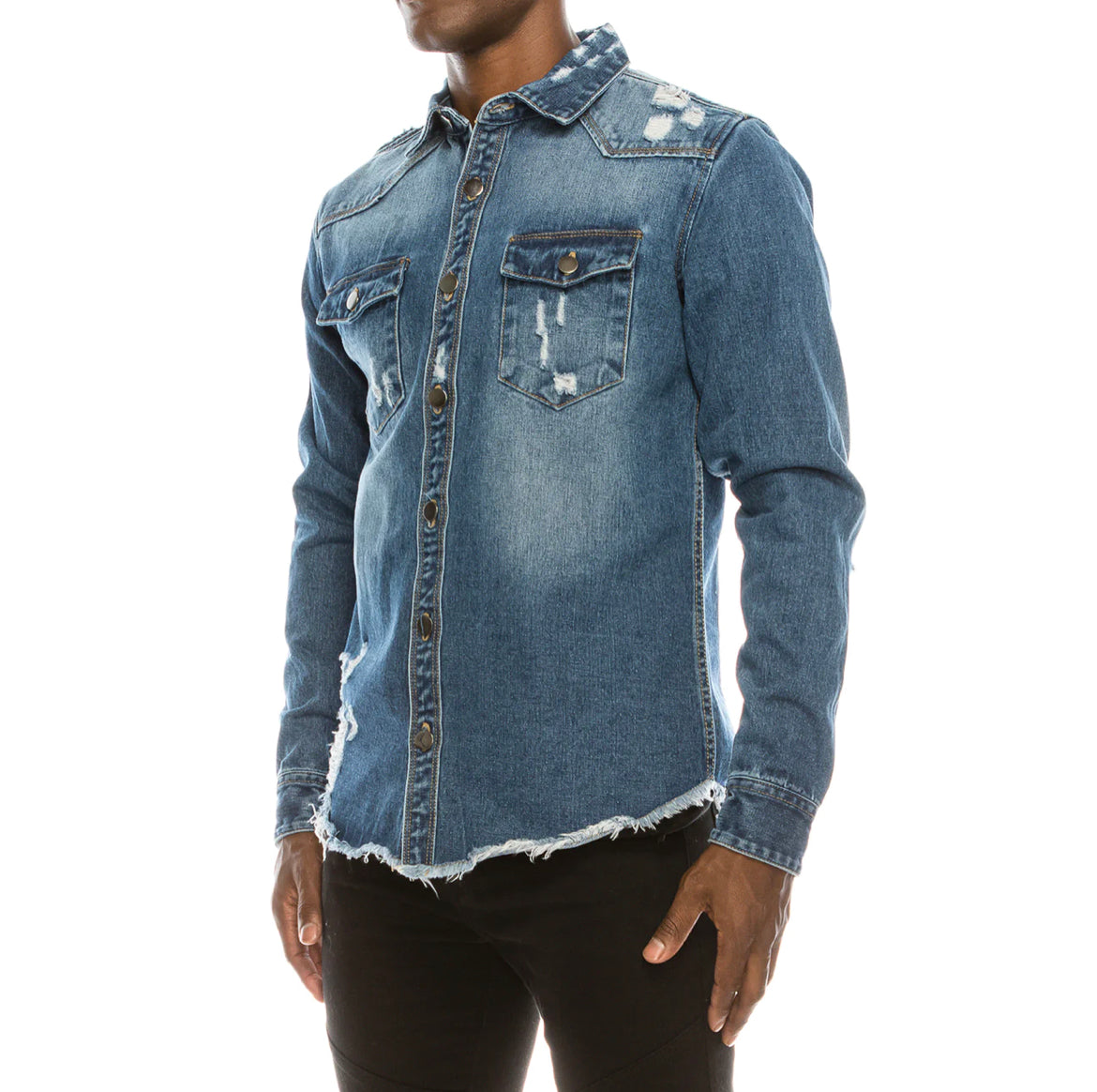 Victorious (Ripped Denim Overshirt) Indigo