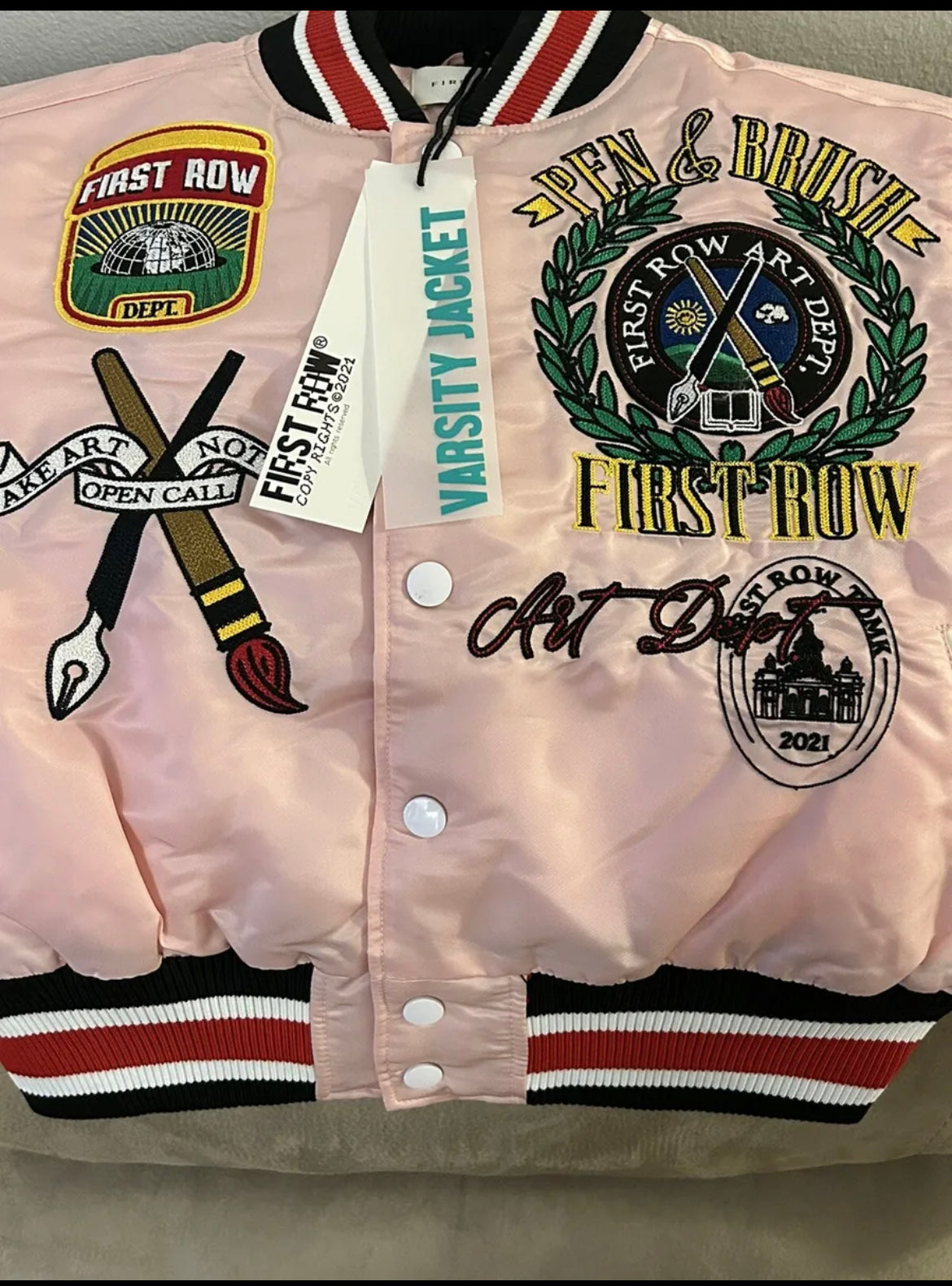 First Row women Pen & Brush Cropped Varsity Jacket