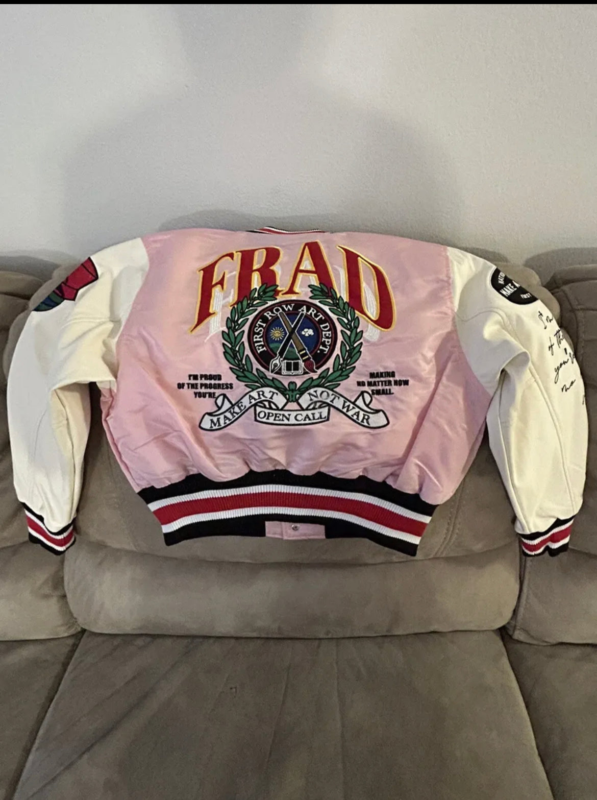 First Row women Pen & Brush Cropped Varsity Jacket