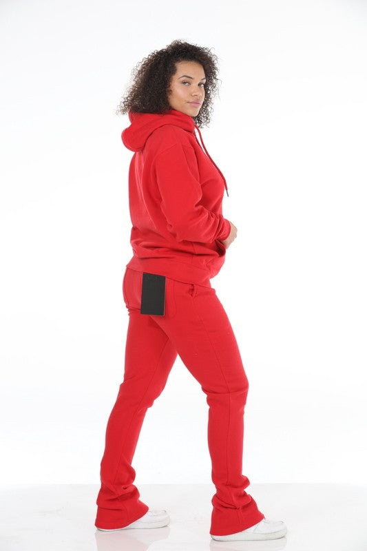 Stylo {Red Stacked Flare Sweatsuit}