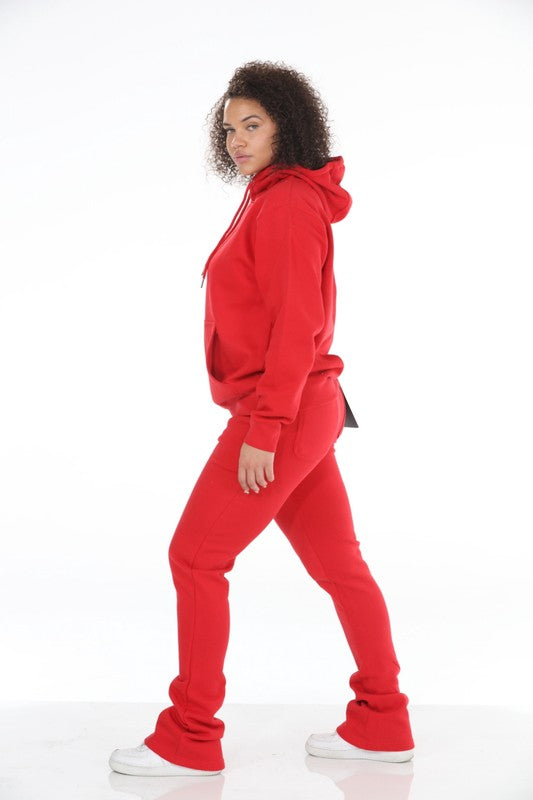 Stylo {Red Stacked Flare Sweatsuit}
