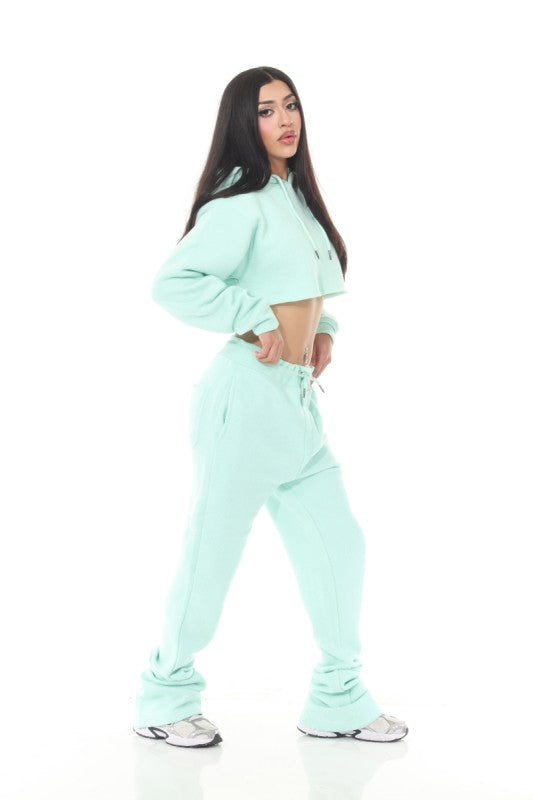 Stylo {Cropped Mint Nantucket Flared Sweatsuit}