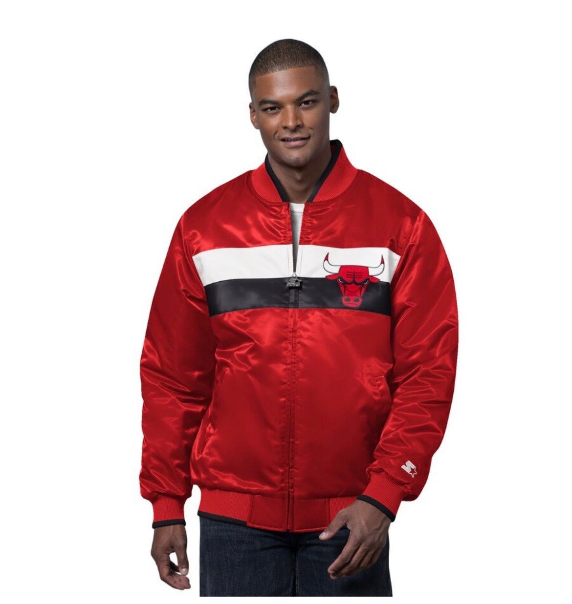 Men's Chicago Bulls Starter Red/Black The Ambassador Satin Varsity Jacket