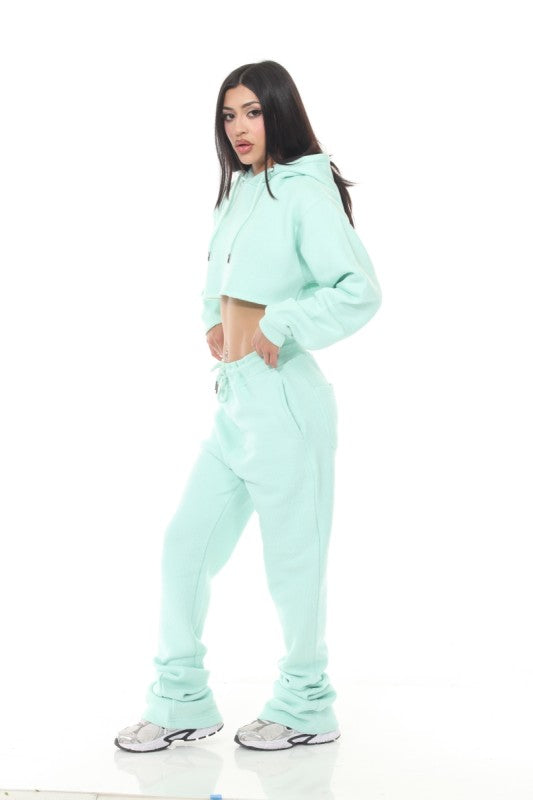 Stylo {Cropped Mint Nantucket Flared Sweatsuit}