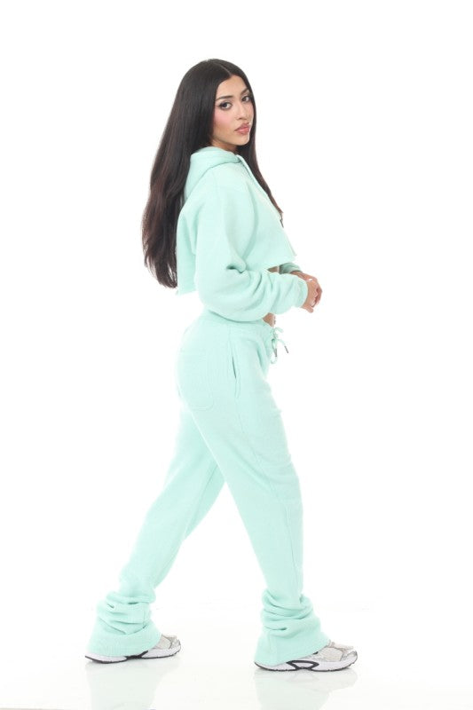 Stylo {Cropped Mint Nantucket Flared Sweatsuit}