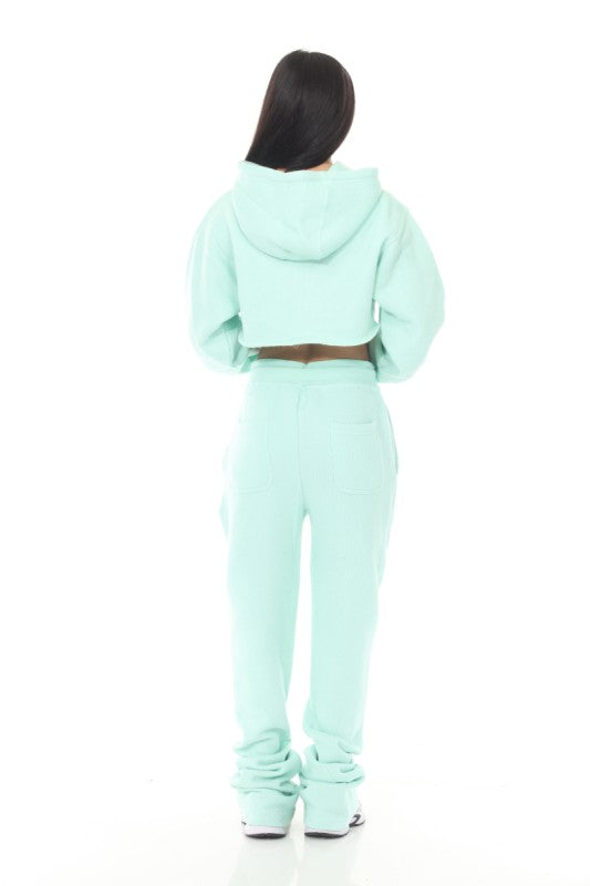 Stylo {Cropped Mint Nantucket Flared Sweatsuit}