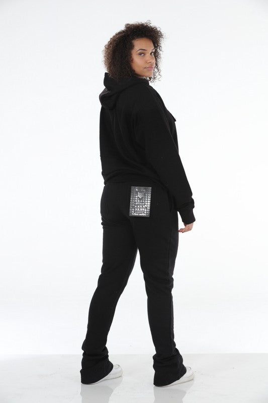 Stylo {Black Stacked Flare Sweatsuit}