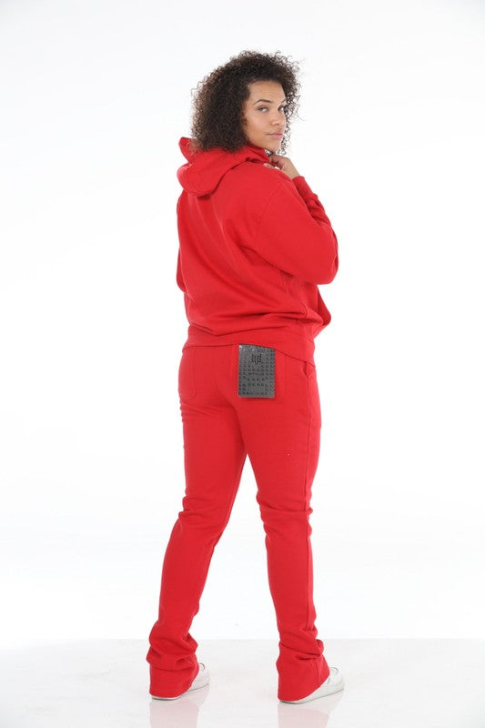 Stylo {Red Stacked Flare Sweatsuit}