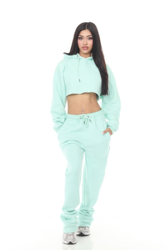 Stylo {Cropped Mint Nantucket Flared Sweatsuit}